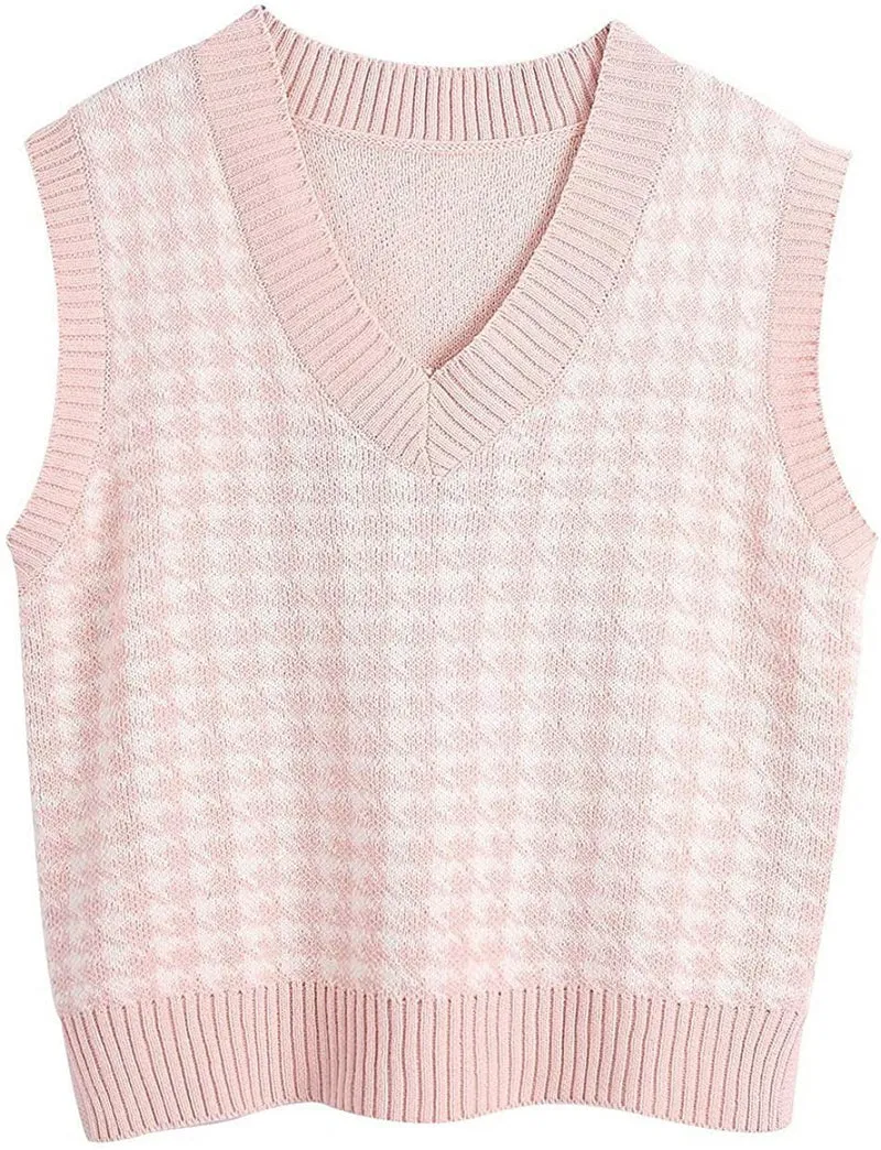 Damen ärmellose Strickweste mit modernem Hahnentrittmuster