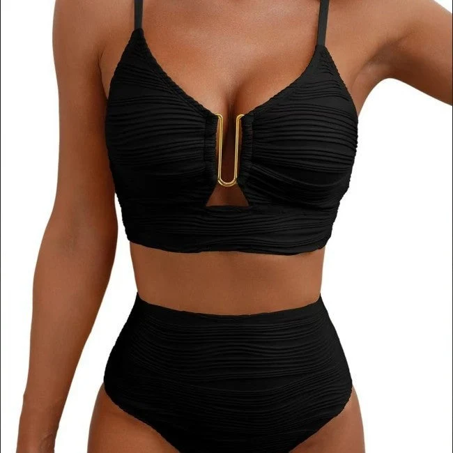 Damen Hoher Bund Bikini mit dekorativem Schlitz