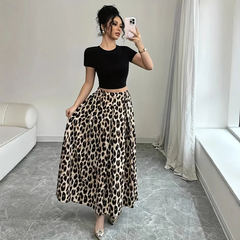 Damen Maxi-Rock mit elegantem Leo-Print und fließendem Schnitt Nord Taschen