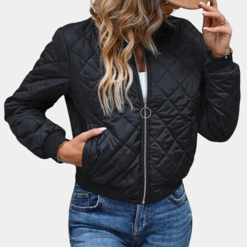 Trendige Damen Bomberjacke Mit Modernem Reißverschluss