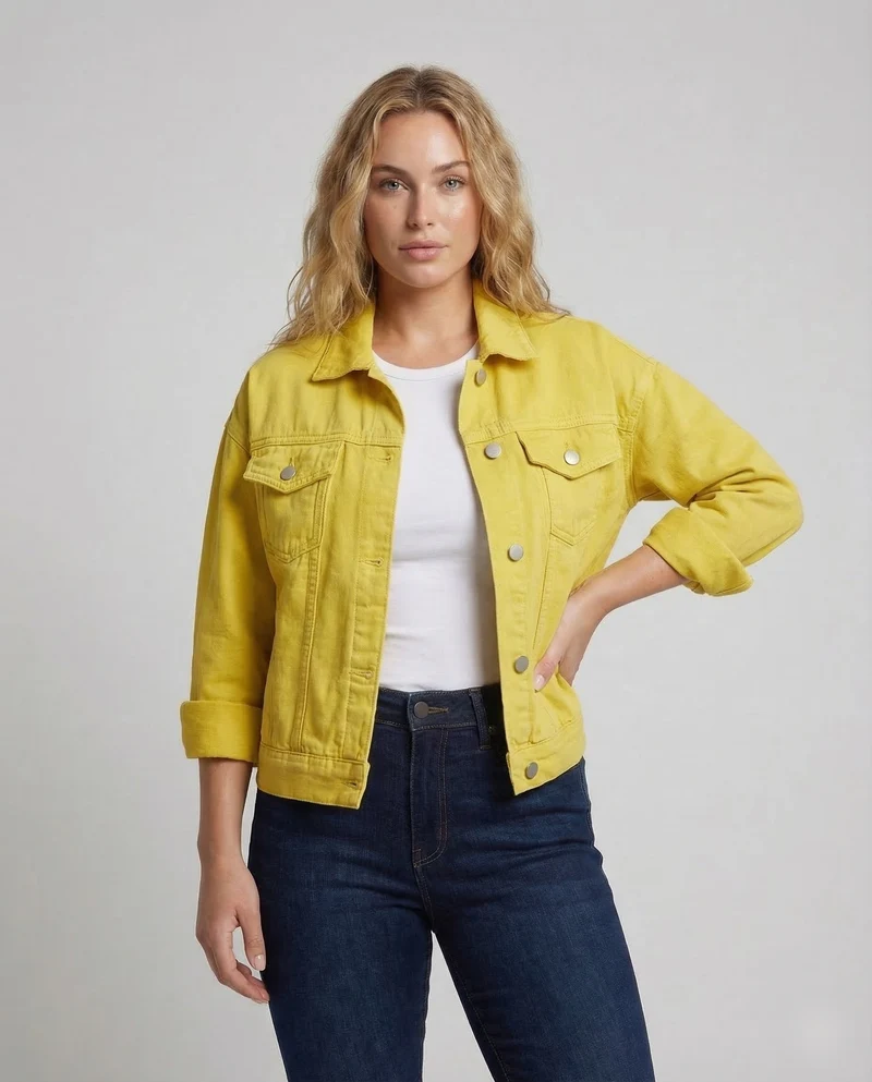 Damen Kastige Kurzjeansjacke Pattentaschen
