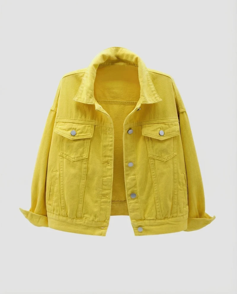 Damen Kastige Kurzjeansjacke Pattentaschen