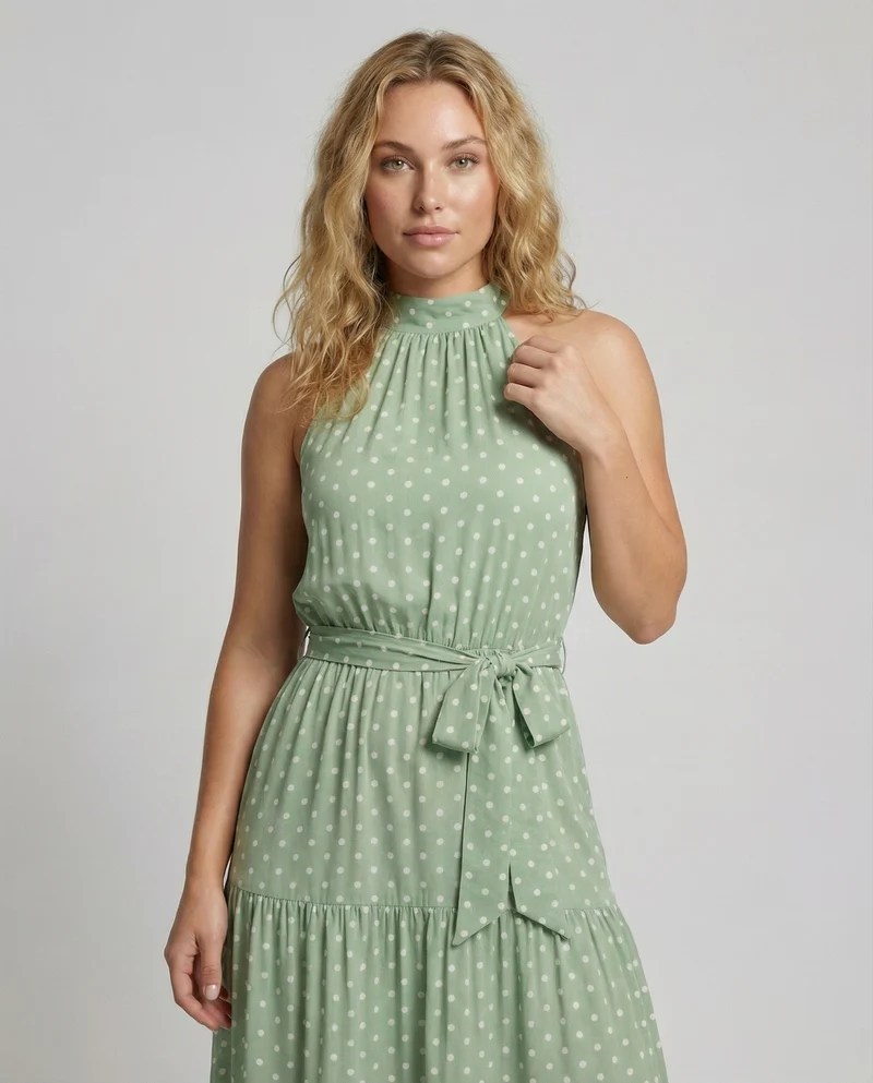 Damen Luftige Volantrock Mischgewebe Maxikleid