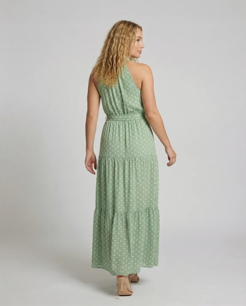 Damen Luftige Volantrock Mischgewebe Maxikleid
