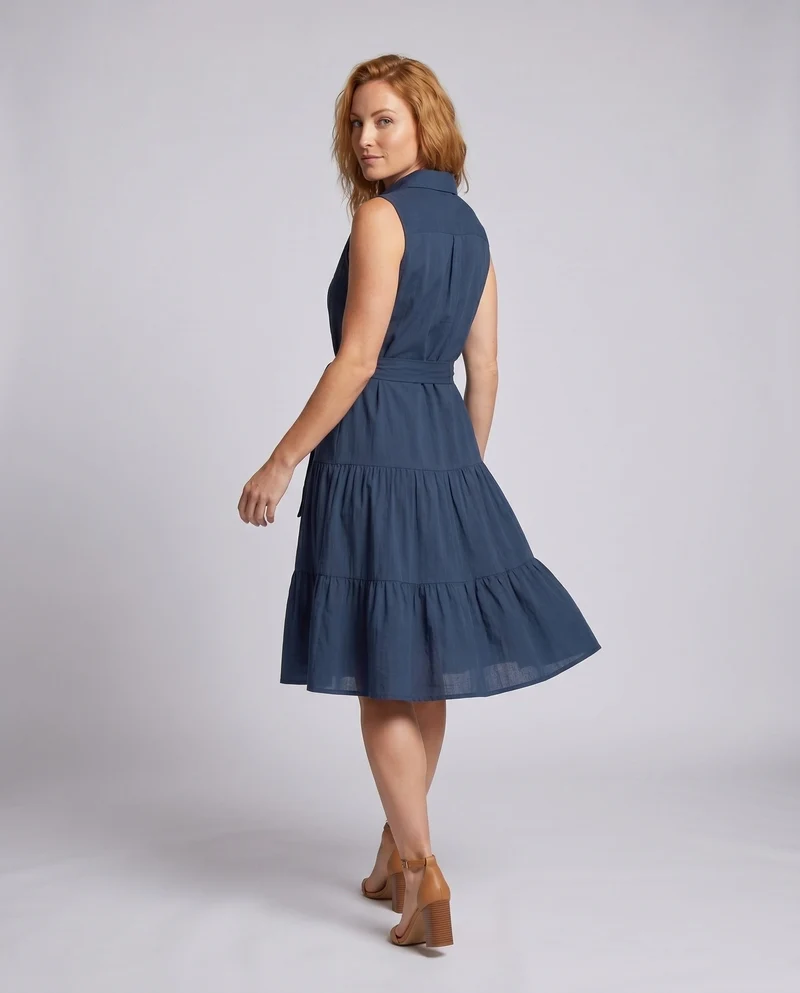 Damen Knielanges Hemdblusenkleid mit Taillengürtel und Volantdetails Nord Taschen