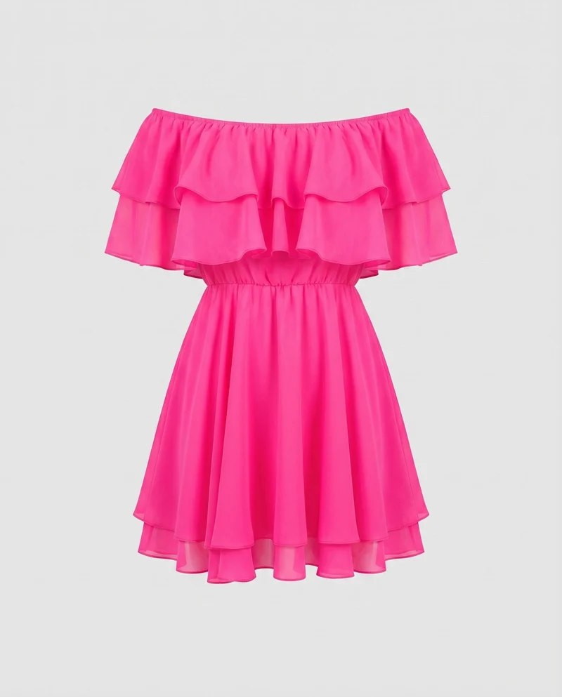 Damen Elegante Mehrlagiger Volantrock Chiffon-Optik Carmen-Minikleid