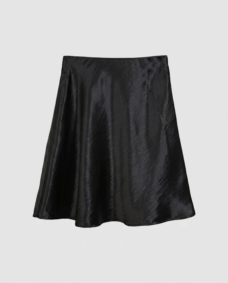 Damen schwingender Midi-Rock aus glänzendem Material