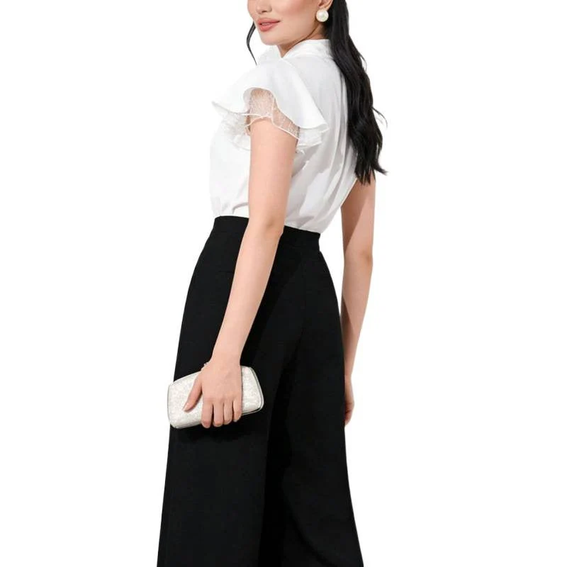 Damen Bluse mit Rüschenärmeln und feminine Schleife