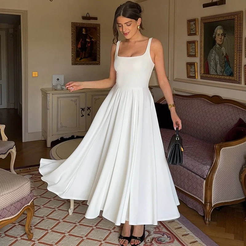 Damen Elegantes Maxikleid mit A-Linie und breiten Trägern