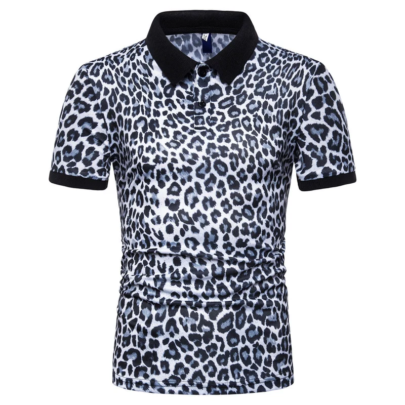 Herren Polo-Shirt mit aufregendem Leopardenmuster und modernem Schnitt