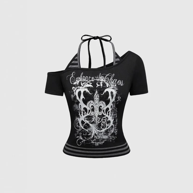 Damen Off-Shoulder Top mit grafischem Design