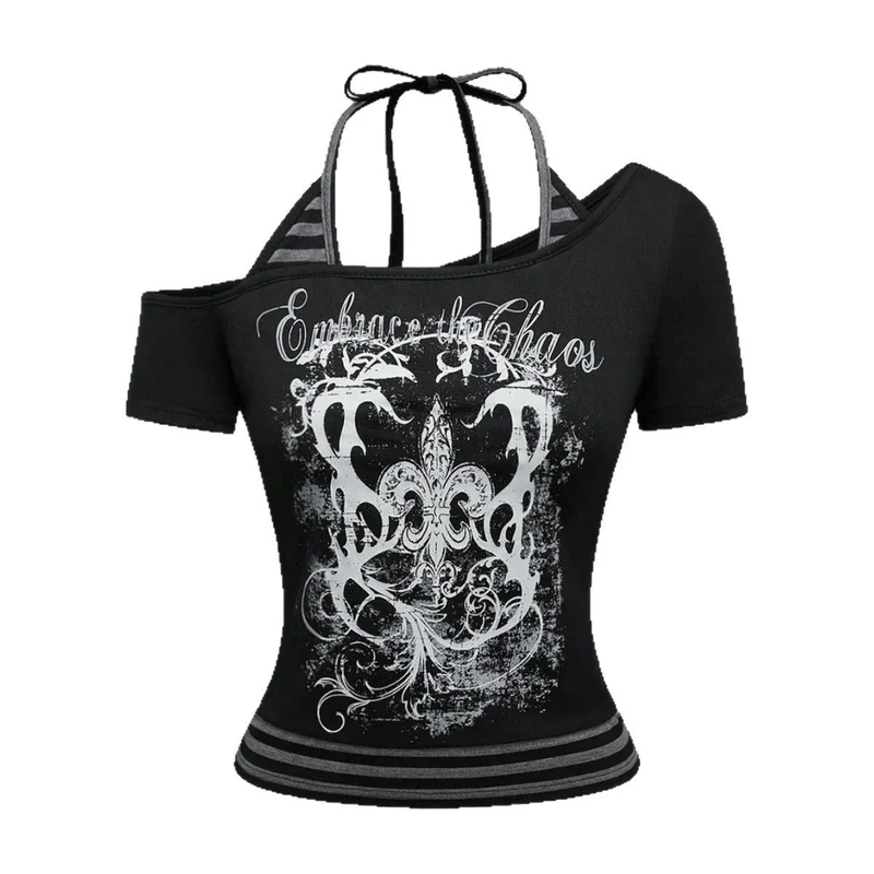 Damen Off-Shoulder Top mit grafischem Design