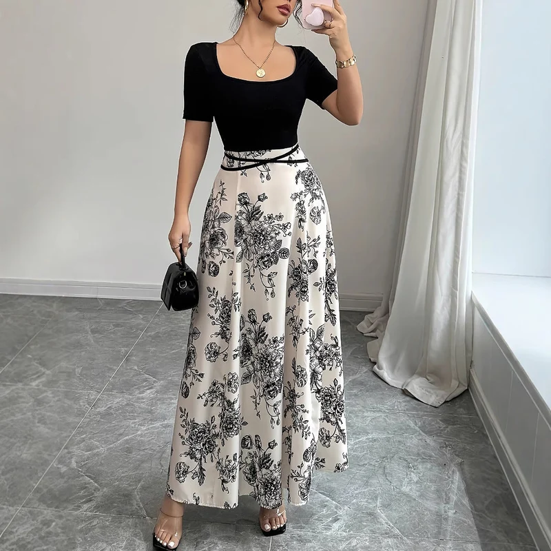 Damen Elegantes Maxikleid mit floralem Design und tailliertem Schnitt Nord Taschen