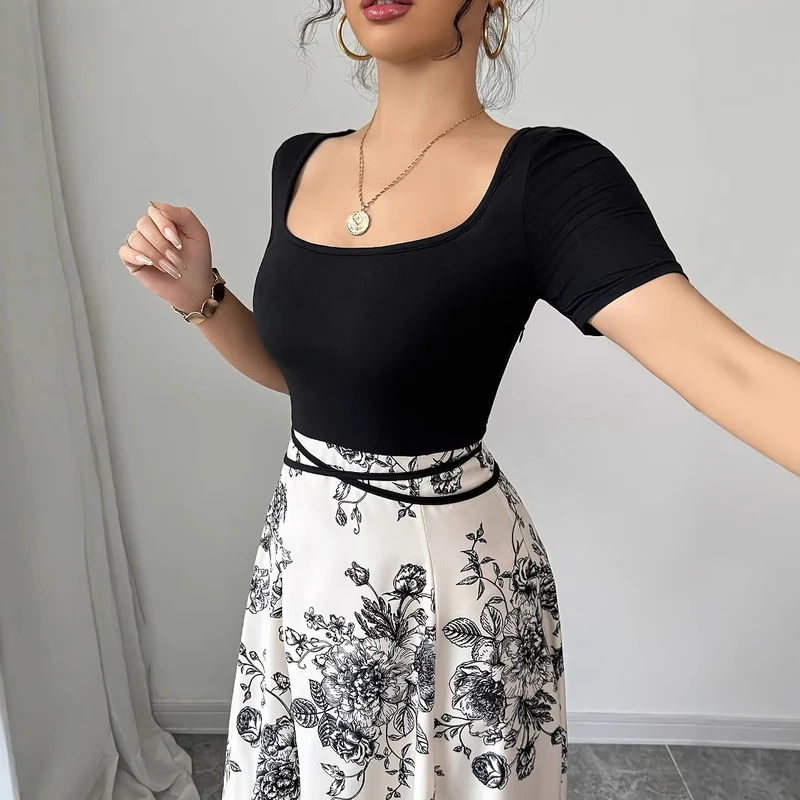 Damen Elegantes Maxikleid mit floralem Design und tailliertem Schnitt Nord Taschen
