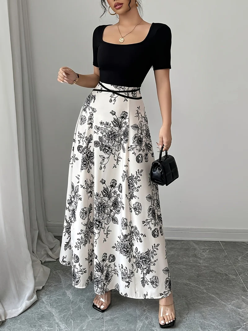 Damen Elegantes Maxikleid mit floralem Design und tailliertem Schnitt Nord Taschen
