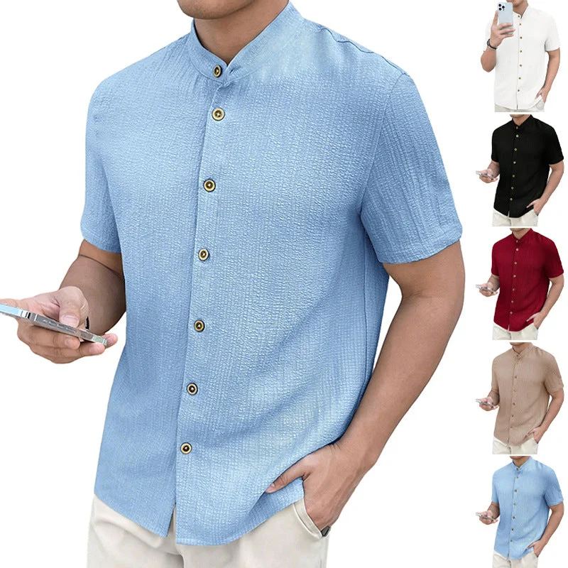 Herren leichtes Knitterstruktur-Überhemd mit umgeschlagenen Ärmeln entspannter Overshirt-Silhouette