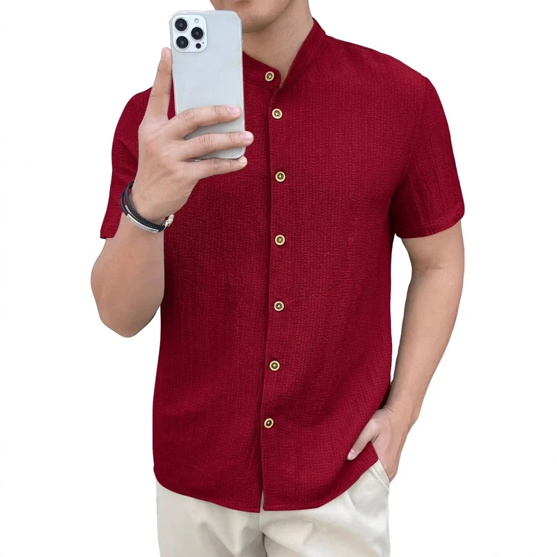 Herren leichtes Knitterstruktur-Überhemd mit umgeschlagenen Ärmeln entspannter Overshirt-Silhouette