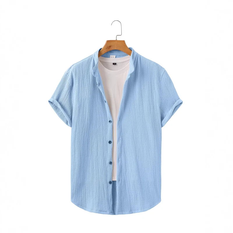 Herren leichtes Knitterstruktur-Überhemd mit umgeschlagenen Ärmeln entspannter Overshirt-Silhouette