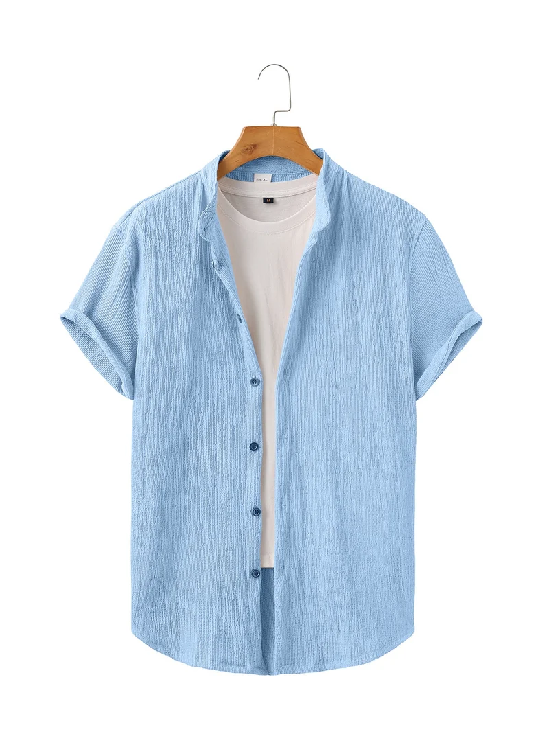 Herren leichtes Knitterstruktur-Überhemd mit umgeschlagenen Ärmeln entspannter Overshirt-Silhouette