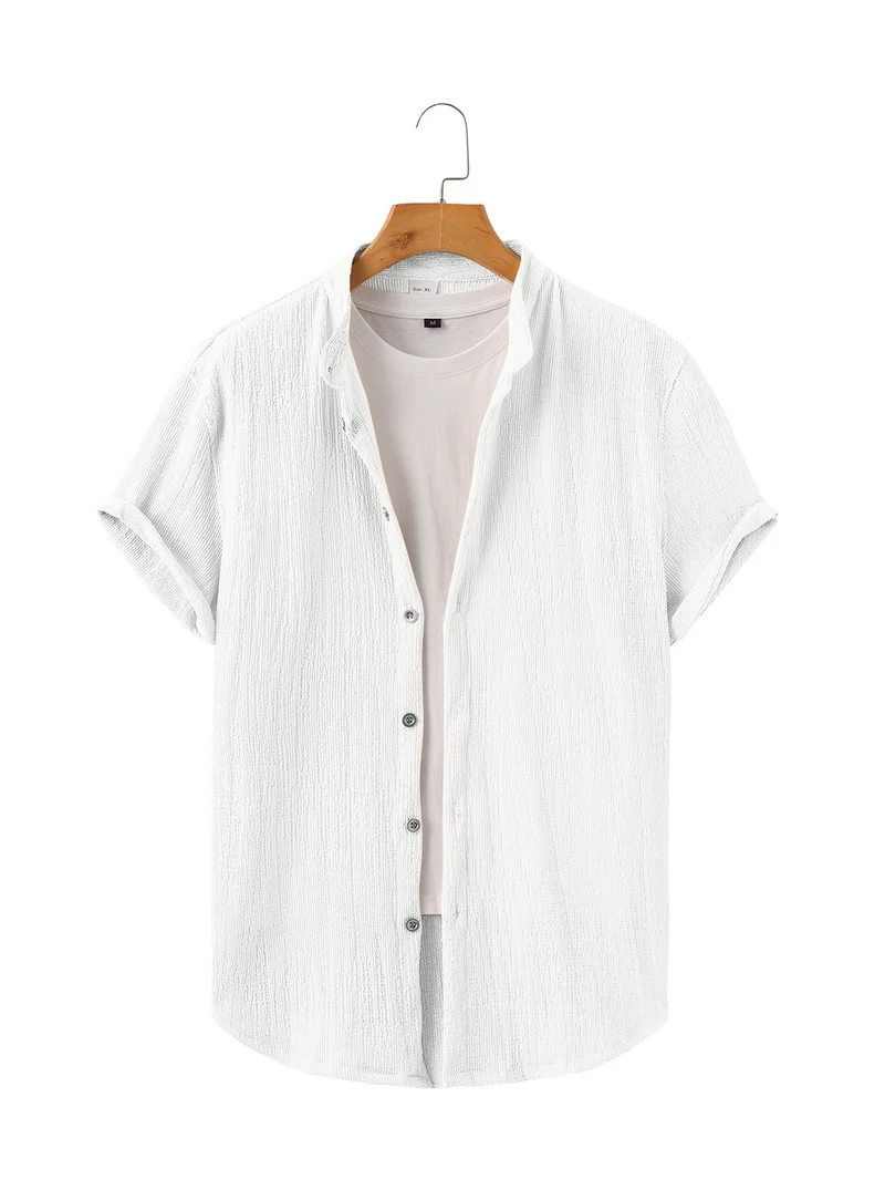 Herren leichtes Knitterstruktur-Überhemd mit umgeschlagenen Ärmeln entspannter Overshirt-Silhouette