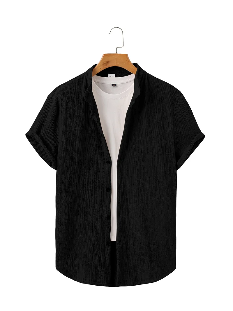 Herren leichtes Knitterstruktur-Überhemd mit umgeschlagenen Ärmeln entspannter Overshirt-Silhouette