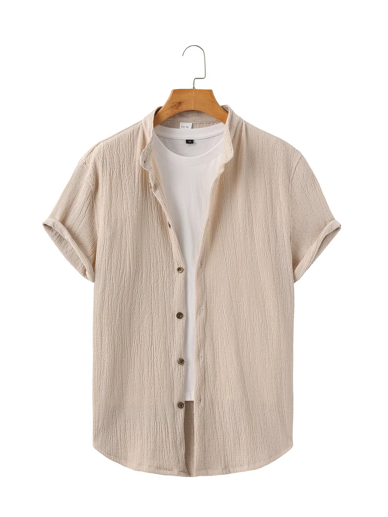 Herren leichtes Knitterstruktur-Überhemd mit umgeschlagenen Ärmeln entspannter Overshirt-Silhouette
