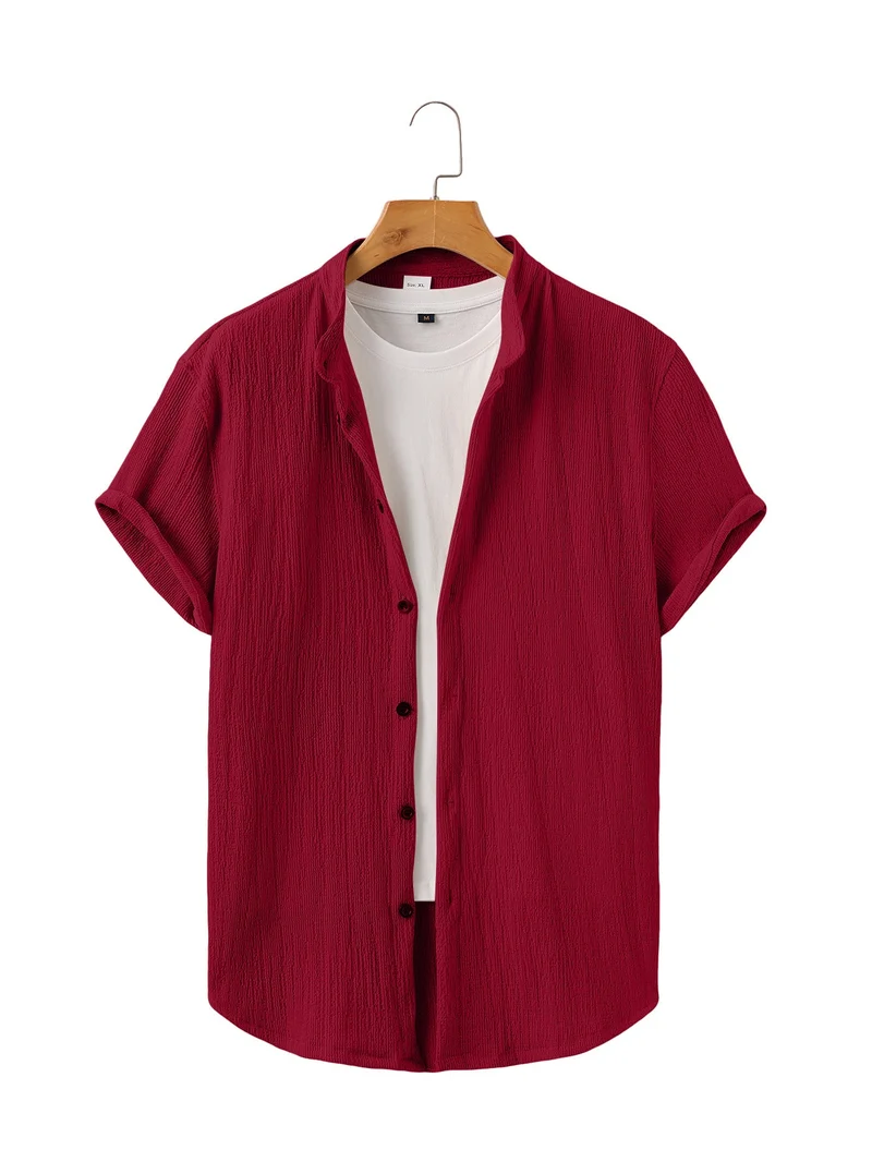 Herren leichtes Knitterstruktur-Überhemd mit umgeschlagenen Ärmeln entspannter Overshirt-Silhouette
