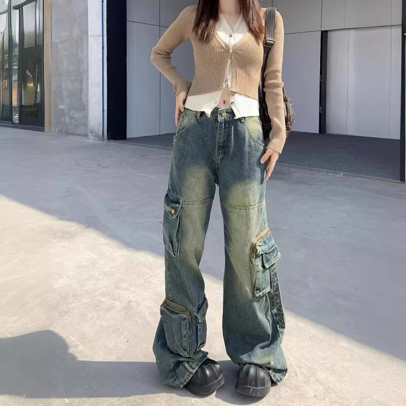 Damen Cargo-Jeans im lässigen Oversized-Stil mit praktischen Taschen und modischen Akzenten Nord Taschen