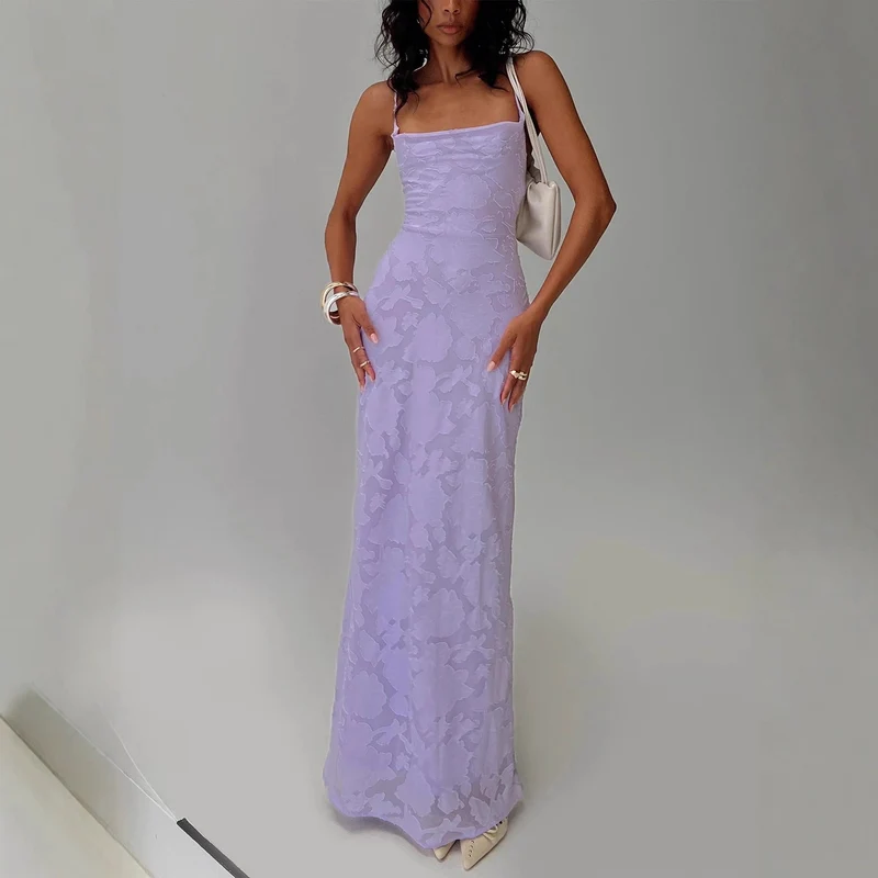 Damen Elegantes Abendkleid mit floralem Spitzenmuster und Spaghettiträgern
