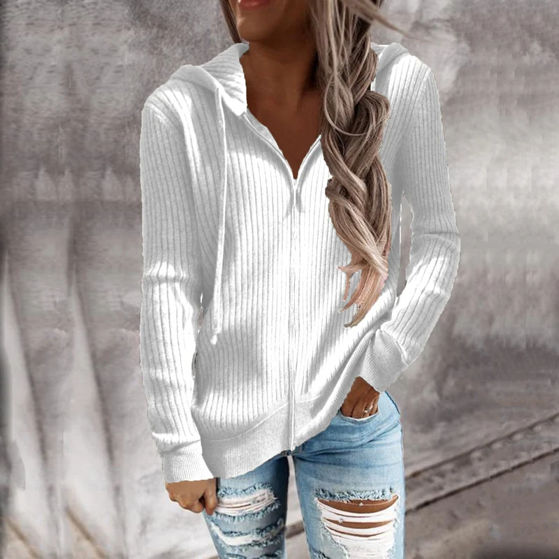 Damen Kapuzenjacke im modernen Rippenstrickdesign mit Taschen
