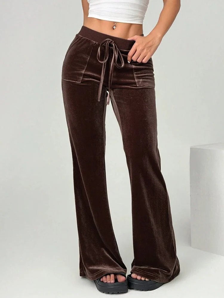 Damen Velours Freizeithose mit elastischem Bund und Taschen