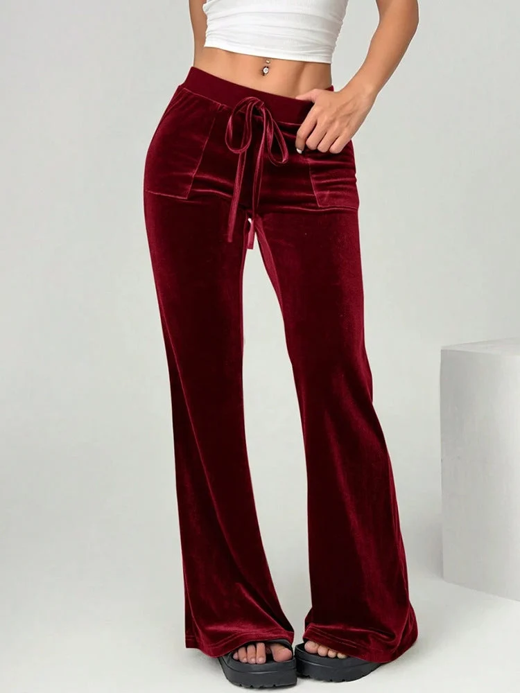 Damen Velours Freizeithose mit elastischem Bund und Taschen