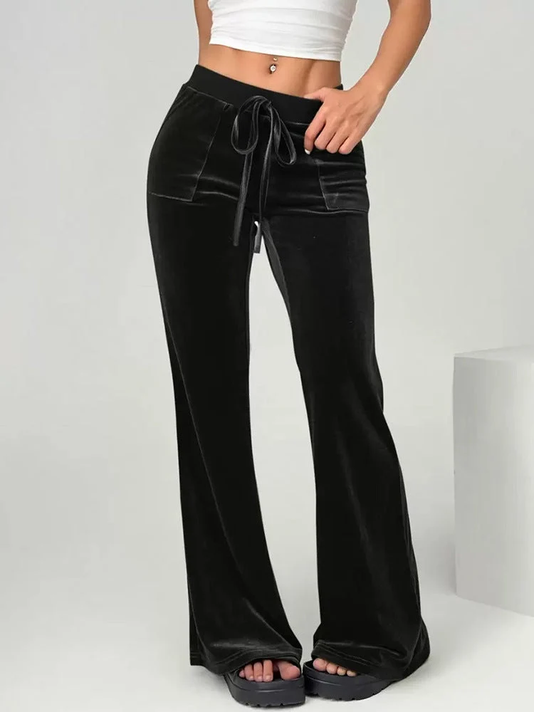 Damen Velours Freizeithose mit elastischem Bund und Taschen