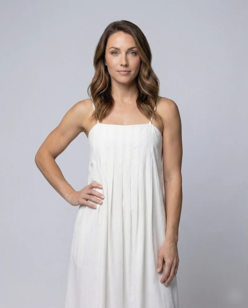 Damen Maxikleid Kellerfalten Spaghettiträger