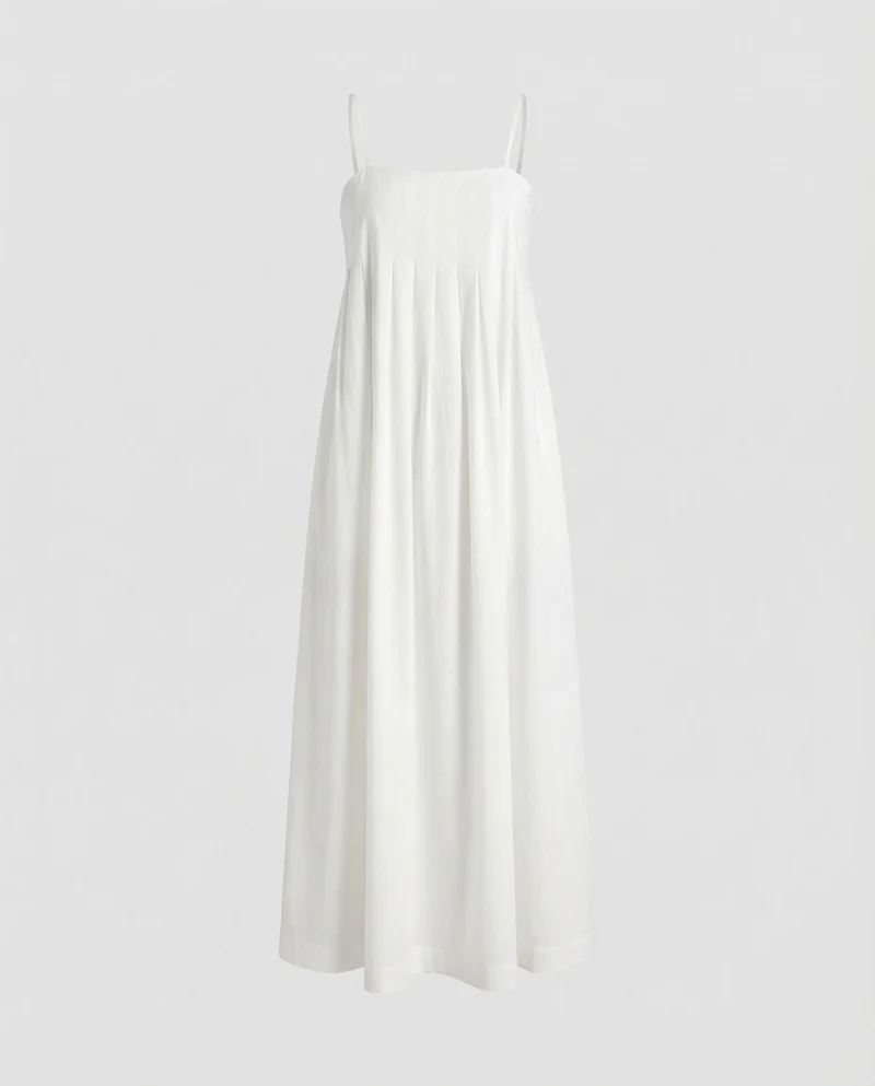 Damen Maxikleid Kellerfalten Spaghettiträger