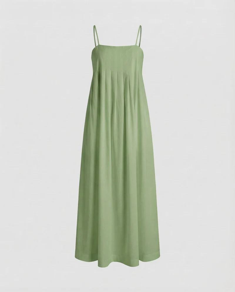 Damen Maxikleid Kellerfalten Spaghettiträger