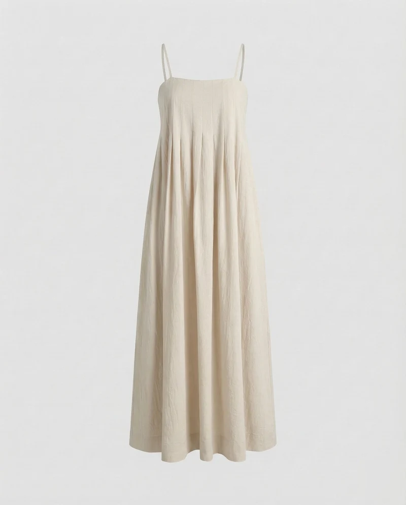 Damen Maxikleid Kellerfalten Spaghettiträger