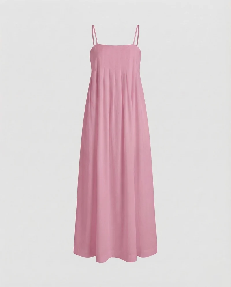 Damen Maxikleid Kellerfalten Spaghettiträger