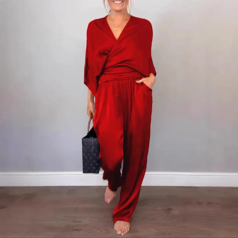 Damen elegantes und bequemes Satin-Hosenanzug