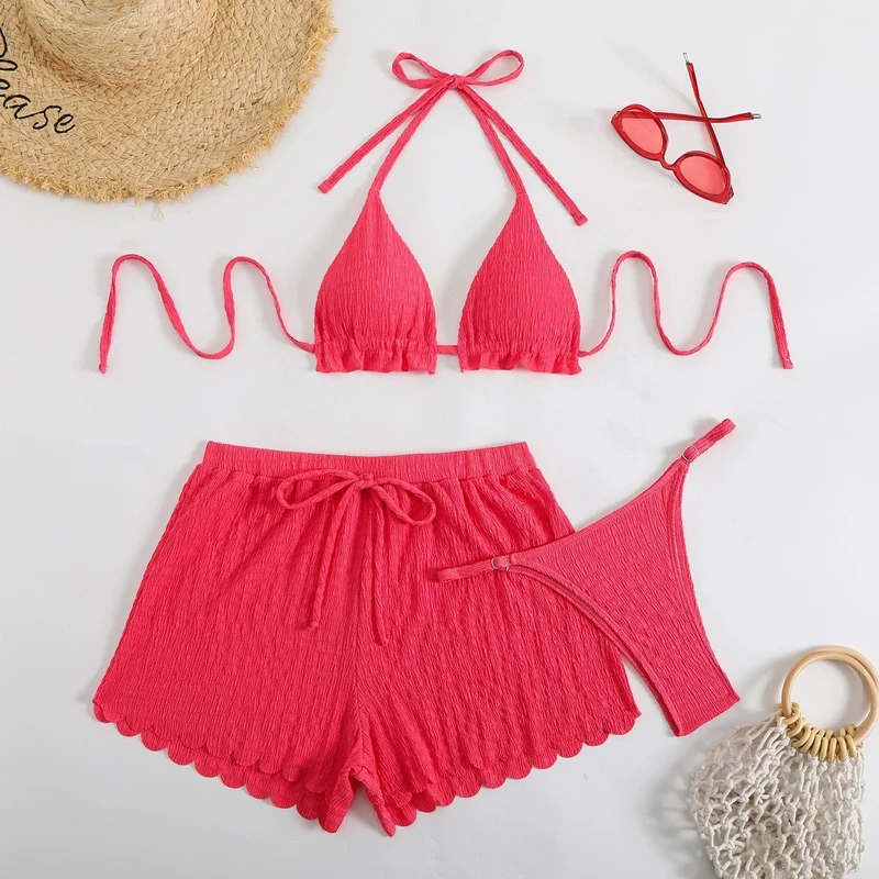 Damen Triangel-Bikini-Set mit lässigen Shorts