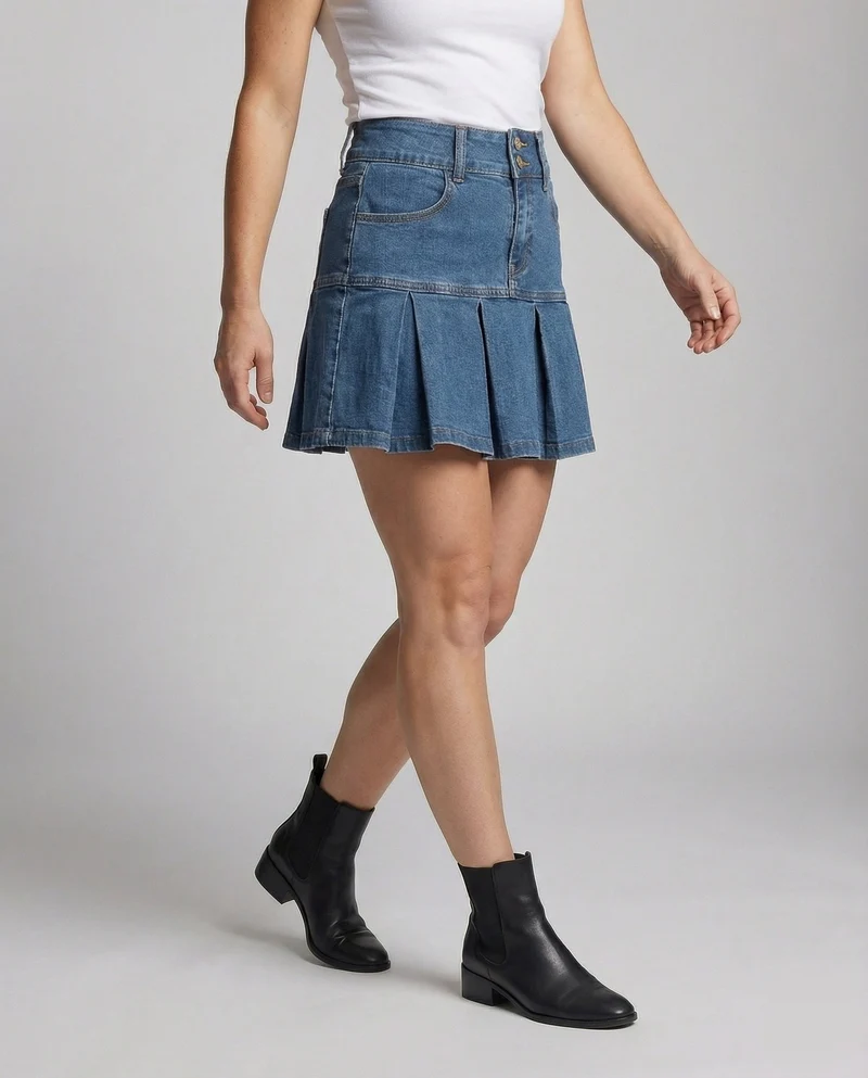 Damen Klassische Glockenbahnen Denim Jeansminirock