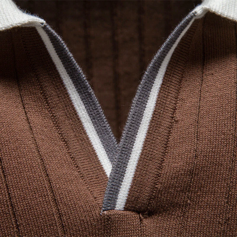 Herren kurzärmliges Feinstrick-Polo mit Kentkragen und Rippenstruktur