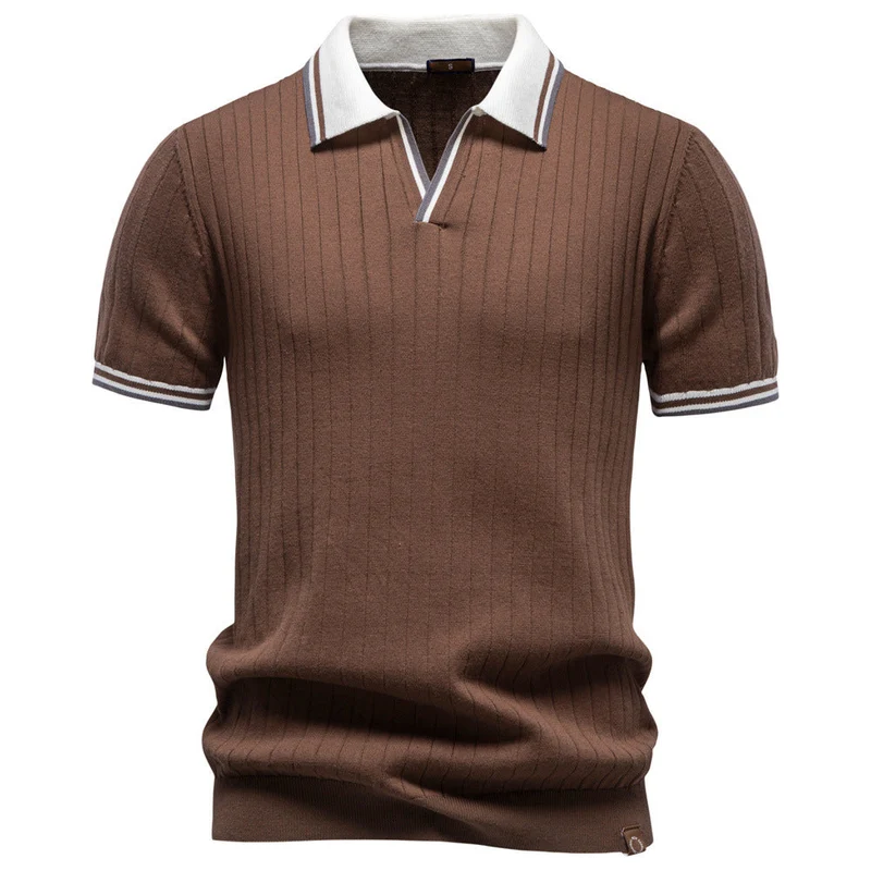 Herren kurzärmliges Feinstrick-Polo mit Kentkragen und Rippenstruktur