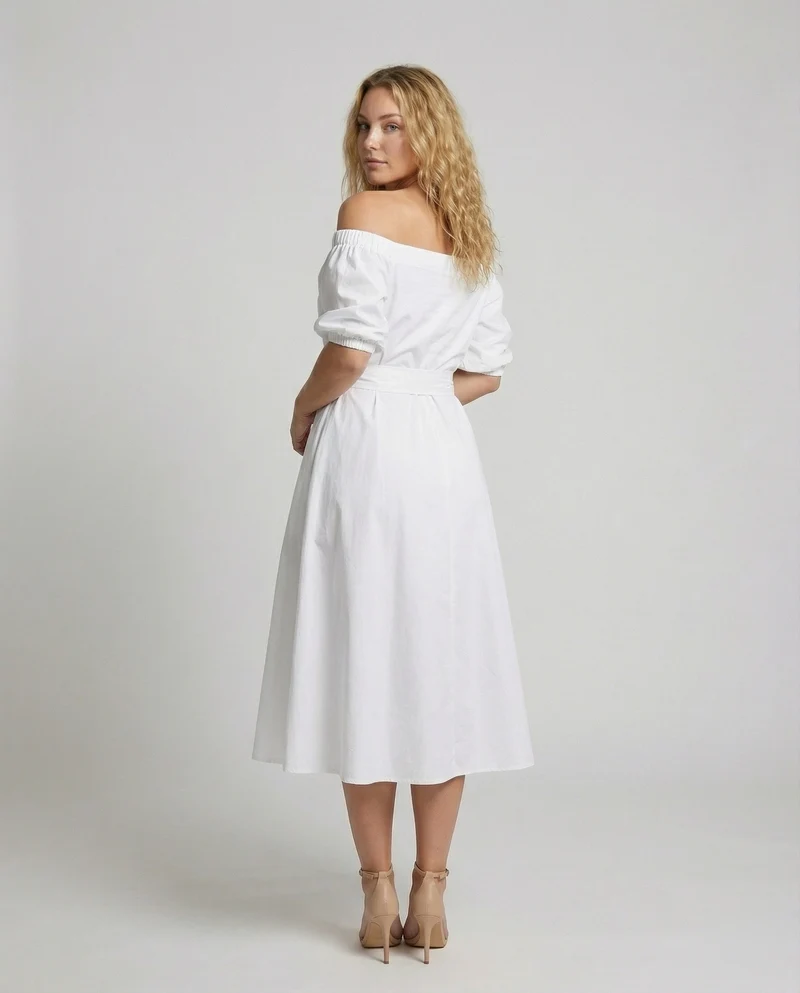 Damen Schwingende Puffärmel Ein-Schulter-Midikleid