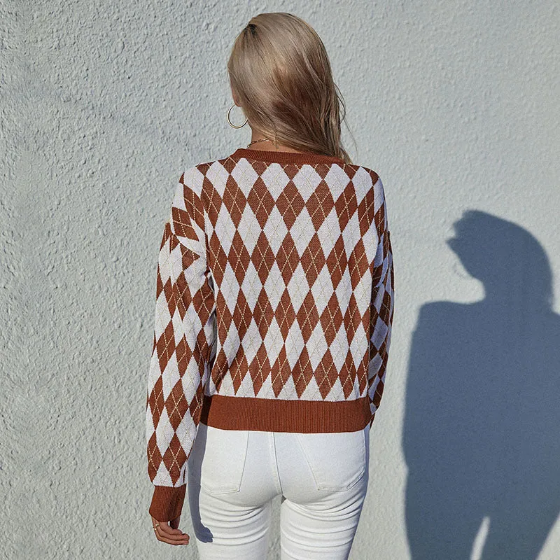 Damen Argyle-Strickpullover im Oversize‑Look mit Rundhals und Rippbündchen Nord Taschen