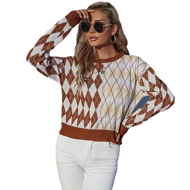 Damen Argyle-Strickpullover im Oversize‑Look mit Rundhals und Rippbündchen Nord Taschen