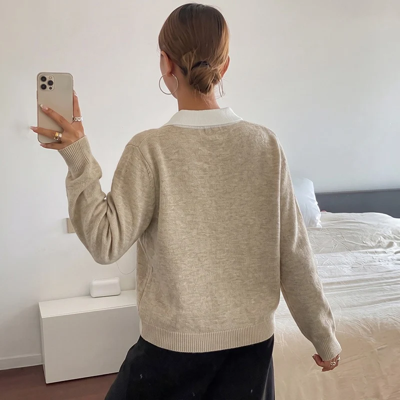 Damen Argyle-Polo-Strickpullover mit kontrastkragen und Zierknopf Nord Taschen