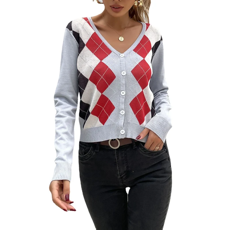 Damen Argyle-Cardigan mit tiefem V-Ausschnitt, feinem Feinstrick und Knopfleiste Nord Taschen