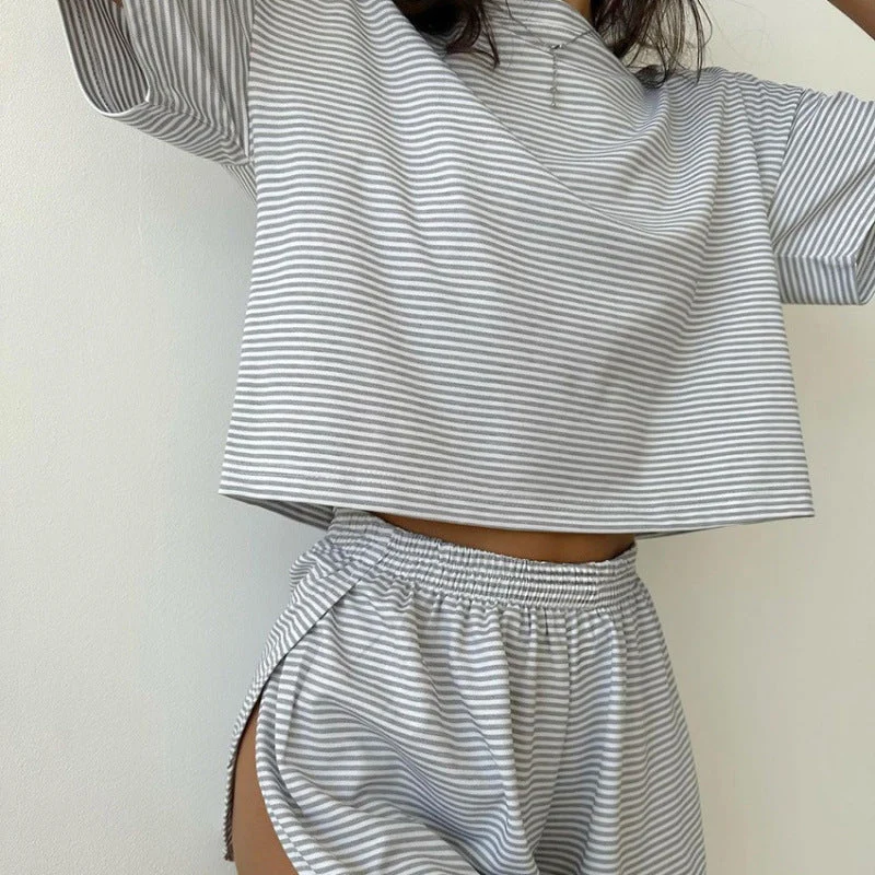 Damen stylisches Freizeit-Set mit lockerem Kurzarm-Top und Shorts