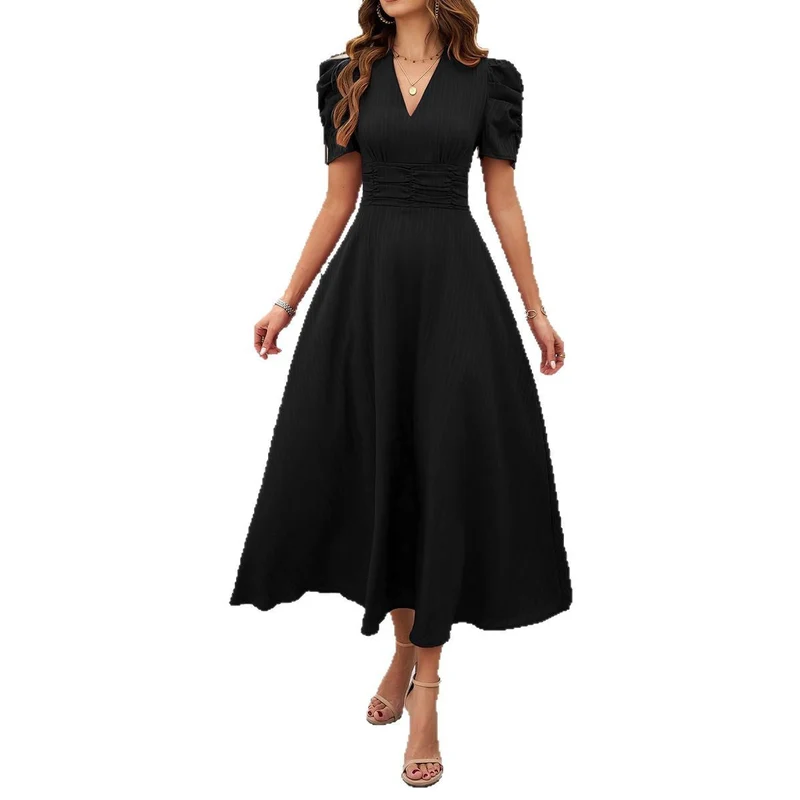 Damen Maxikleid mit elegant verarbeiteten Puffärmeln und taillierter Silhouette Nord Taschen